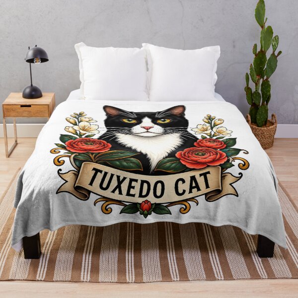 Item preview, Tuxedo Cat Yellow Roses Vintage Tattoo Art designed and sold by Old's Cool Cat Studio.