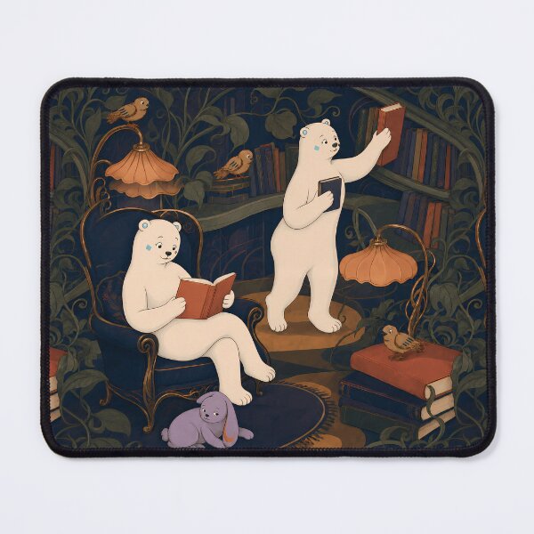 Item preview, Quiet Hours in the Library – Cozy White Bear Pattern designed and sold by LazyPaw Design.