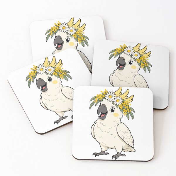 Item preview, Cute Cockatoo Spring Sulphur Crested Cockatoo Wattle Flower Crown designed and sold by Yellowriversss.