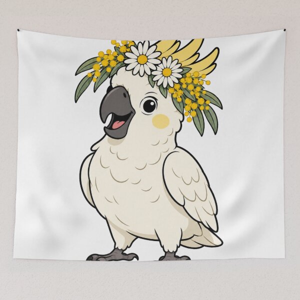 Item preview, Cute Cockatoo Spring Sulphur Crested Cockatoo Wattle Flower Crown designed and sold by Yellowriversss.