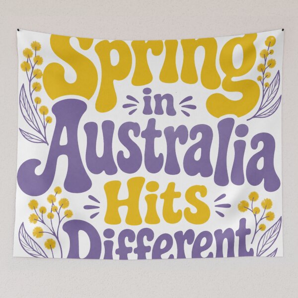 Item preview, Spring In Australia Hits Different Retro Wattle Jacaranda Spring Quote designed and sold by Yellowriversss.