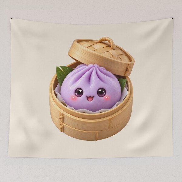 Item preview, Cute Purple Dumpling Bao Bun in Bamboo Steamer | Kawaii Asian Food designed and sold by Moons Studio.