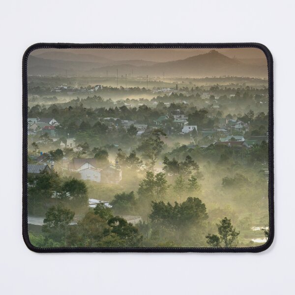Item preview, Golden Misty Valley – Mountain Sunrise Over a Peaceful Green Landscape designed and sold by StyleForge Apparel.