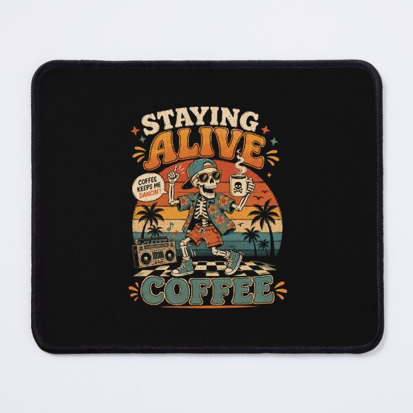 Item preview, Staying Alive Skeleton Coffee T-Shirt – Funny Retro Vintage Graphic Tee designed and sold by Artimax-Studio.