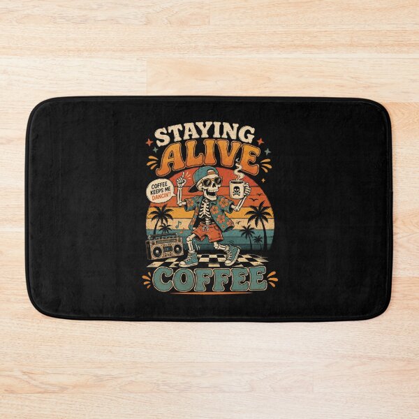 Item preview, Staying Alive Skeleton Coffee T-Shirt – Funny Retro Vintage Graphic Tee designed and sold by Artimax-Studio.
