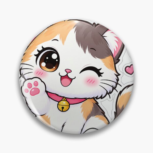 Item preview, Cute Calico Cat Waving Paw – Kawaii Winking Kitten Bell Collar Sticker designed and sold by ghatwalsachin.