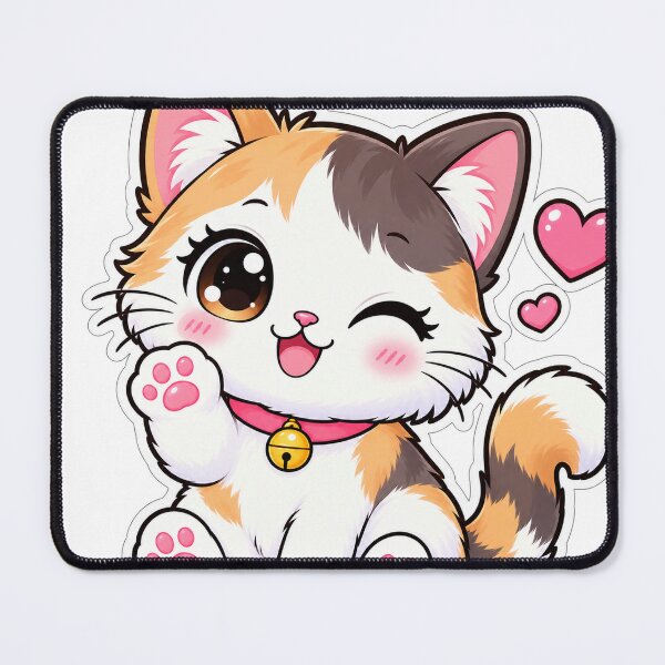 Item preview, Cute Calico Cat Waving Paw – Kawaii Winking Kitten Bell Collar Sticker designed and sold by ghatwalsachin.