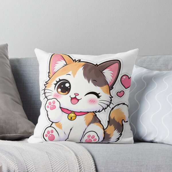Item preview, Cute Calico Cat Waving Paw – Kawaii Winking Kitten Bell Collar Sticker designed and sold by ghatwalsachin.