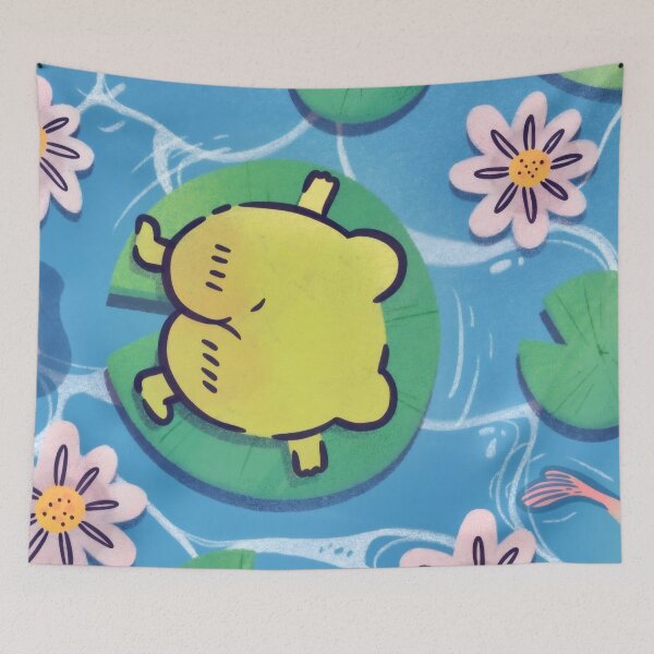 Item preview, Cute Frog Floating on Lily Pad - Aesthetic Cottagecore Pond Art Print designed and sold by Billy Morfo™.