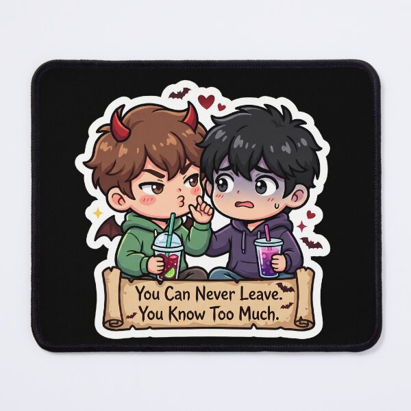 Item preview, You Can Never Leave You Know Too Much - Funny Chibi Best Friends Sticker designed and sold by mysticgoggles.