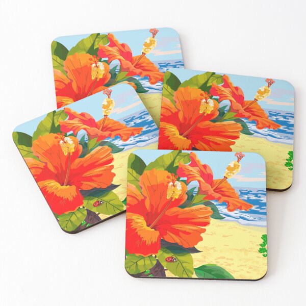 Item preview, Red flowers on the background of the sea beach designed and sold by Zhanna LL.