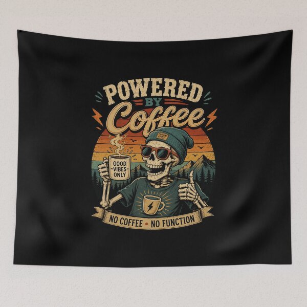 Item preview, Powered by Coffee Skeleton Coffee T-Shirt – Funny Retro Vintage Graphic Tee designed and sold by Artimax-Studio.