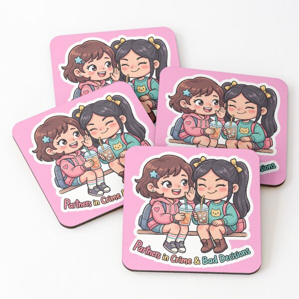 Item preview, Partners in Crime & Bad Decisions - Funny Chibi Best Friends Sticker designed and sold by mysticgoggles.