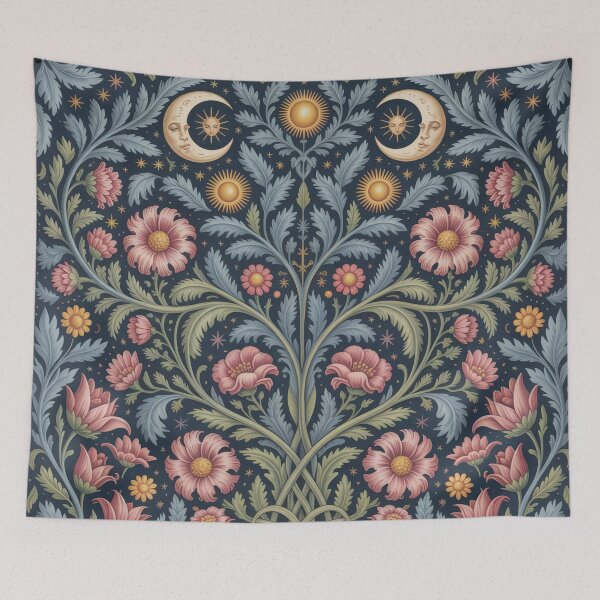 Item preview, William Morris Celestial Botanical Pattern – Moon, Sun & Stars Arts and Crafts Design designed and sold by Tamas Das.