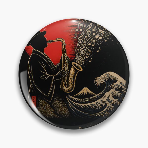 Item preview, Japanese Jazz Saxophone Ukiyoe Music Wave Vintage Art designed and sold by GrinGalore.
