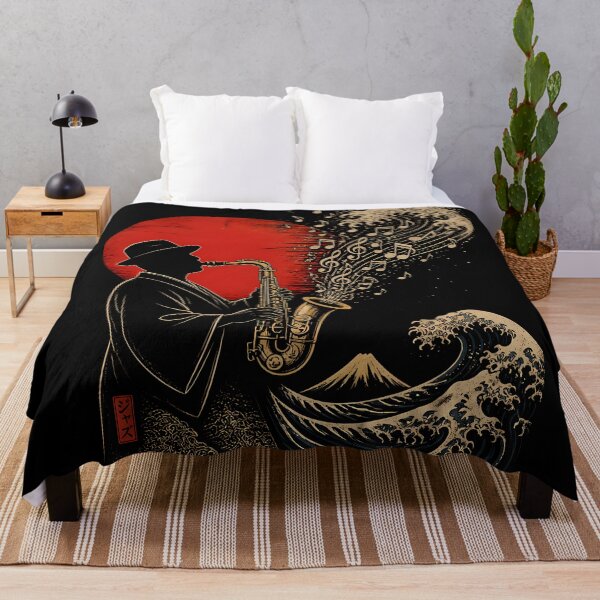 Item preview, Japanese Jazz Saxophone Ukiyoe Music Wave Vintage Art designed and sold by GrinGalore.