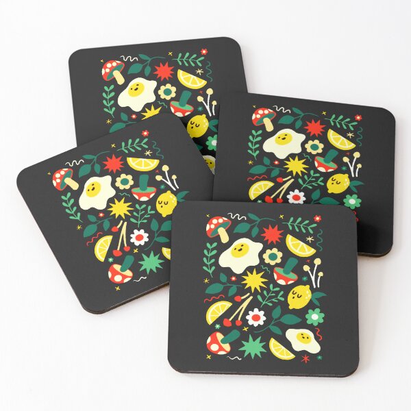 Item preview, Retro Groovy Food & Botanical Pattern - 70s Aesthetic Black Art Print designed and sold by Billy Morfo™.