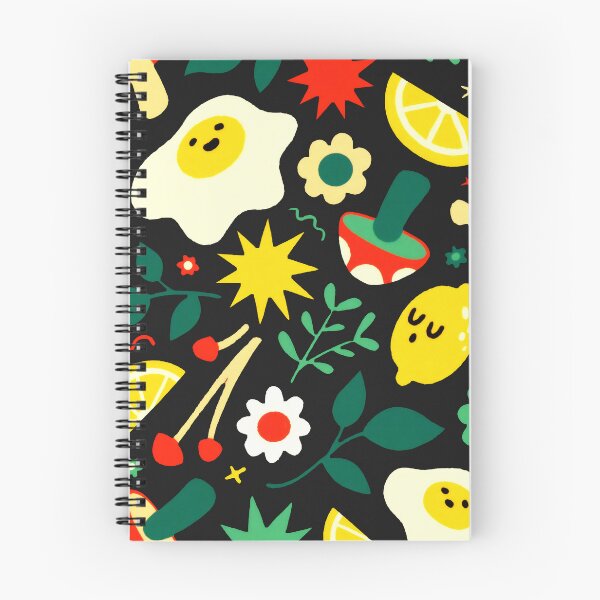 Item preview, Retro Groovy Food & Botanical Pattern - 70s Aesthetic Black Art Print designed and sold by Billy Morfo™.