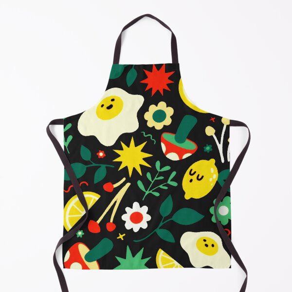 Item preview, Retro Groovy Food & Botanical Pattern - 70s Aesthetic Black Art Print designed and sold by Billy Morfo™.