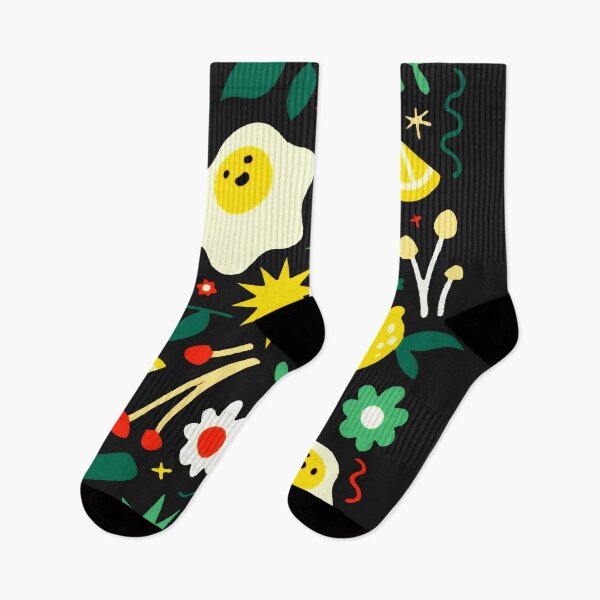 Item preview, Retro Groovy Food & Botanical Pattern - 70s Aesthetic Black Art Print designed and sold by Billy Morfo™.