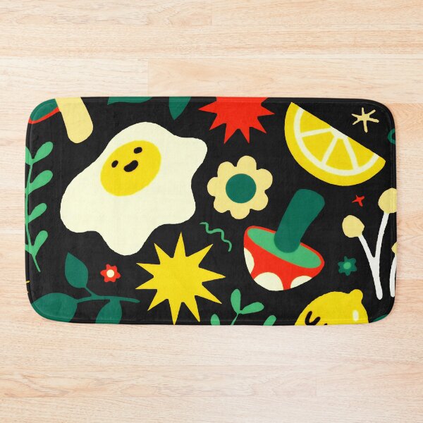 Item preview, Retro Groovy Food & Botanical Pattern - 70s Aesthetic Black Art Print designed and sold by Billy Morfo™.