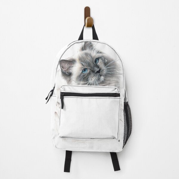Item preview, Blue eye Ragdoll cat colour pencil fine art drawing designed and sold by SemaMartinArt.