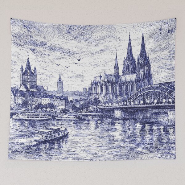 Item preview, A drawing of Cologne by night, Germany – A Beautiful place in Europe. designed and sold by GalleryKauffeld.