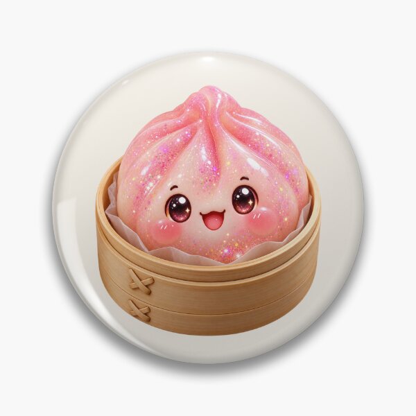 Item preview, Kawaii Sparkling Pink Dumpling In A Bamboo Steamer | Cute Glitter Asian Bao Bun Food designed and sold by Moons Studio.