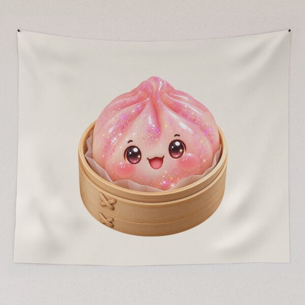 Item preview, Kawaii Sparkling Pink Dumpling In A Bamboo Steamer | Cute Glitter Asian Bao Bun Food designed and sold by Moons Studio.