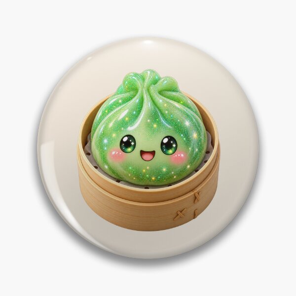 Item preview, Kawaii Sparkling Green Dumpling In A Bamboo Steamer | Cute Glitter Asian Bao Bun Food designed and sold by Moons Studio.