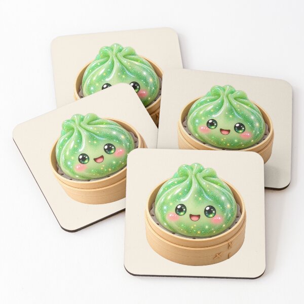 Item preview, Kawaii Sparkling Green Dumpling In A Bamboo Steamer | Cute Glitter Asian Bao Bun Food designed and sold by Moons Studio.