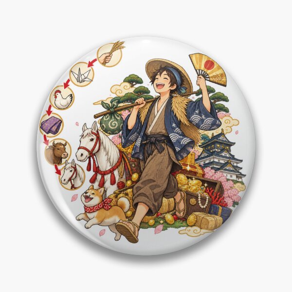 Item preview, Warashibe Fortune Journey – Japanese Folktale Inspired Sticker designed and sold by Daihuku2525.