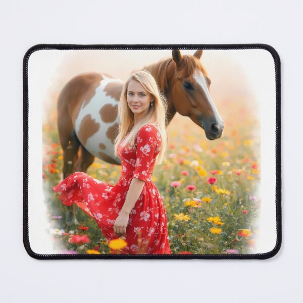 Item preview, Woman in Floral Dress with Horse designed and sold by cuprum.