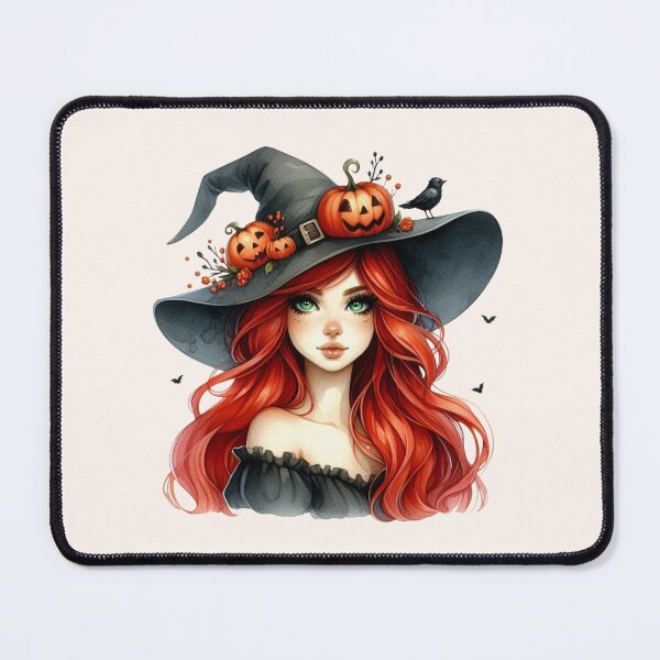 Item preview, Cute Halloween Witch Girl with Red Hair and Pumpkin Hat designed and sold by SweetLilith.