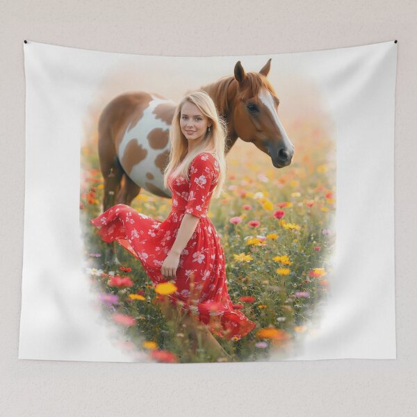 Item preview, Woman in Floral Dress with Horse designed and sold by cuprum.