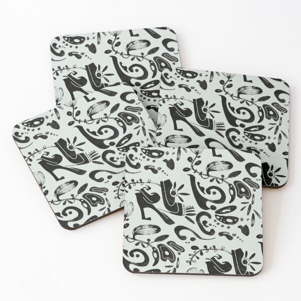 Item preview, Pale Mint Whimsical Black Ink Folk Floral Pattern designed and sold by wissal.studio.