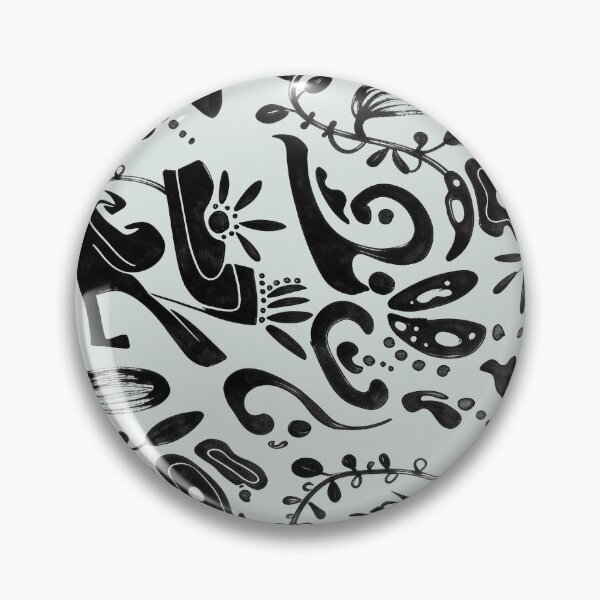 Aperçu de l'œuvre Motif floral folklorique fantaisiste à l'encre noire, vert menthe pâle créée et vendue par wissal.studio.