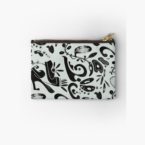 Aperçu de l'œuvre Motif floral folklorique fantaisiste à l'encre noire, vert menthe pâle créée et vendue par wissal.studio.