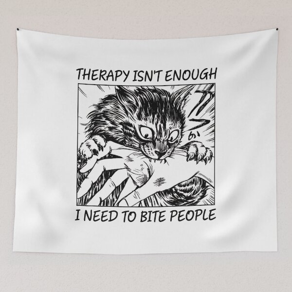 Item preview, Cat Biting Hand Manga Style Humor designed and sold by OlyvieArt.