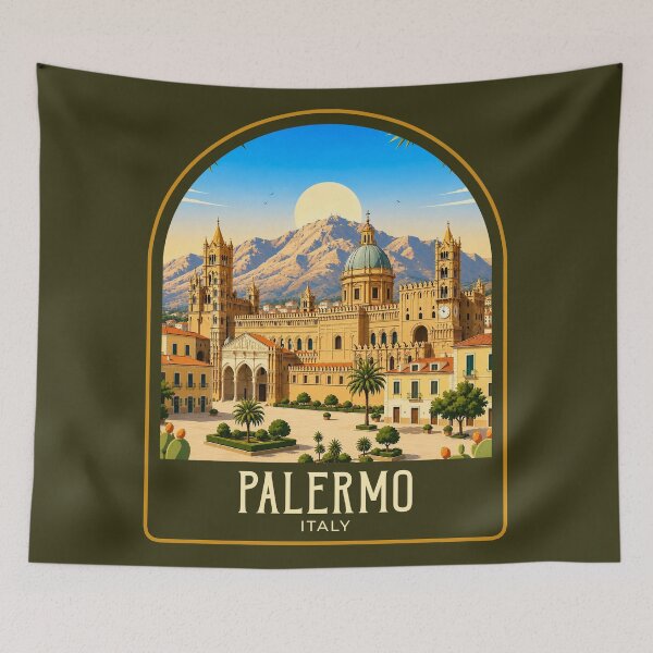 Item preview, Palermo Vintage Travel Illustration designed and sold by HomeLivingCo.