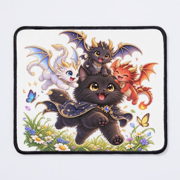 Item preview, Black Cat and Three Little Dragons designed and sold by Cat-loveparttime.