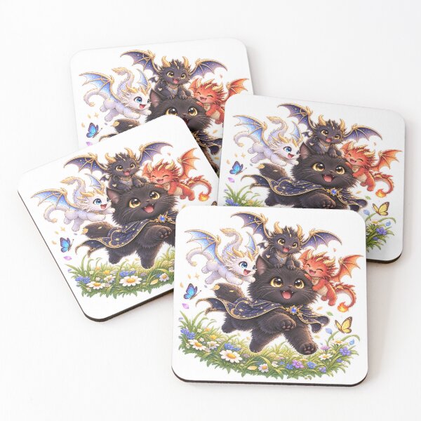 Item preview, Black Cat and Three Little Dragons designed and sold by Cat-loveparttime.