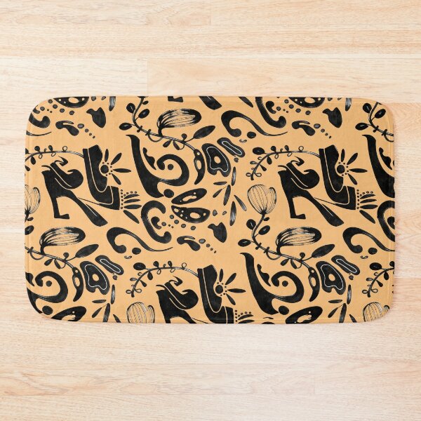 Item preview, Warm Apricot Whimsical Black Ink Folk Floral Pattern designed and sold by wissal.studio.