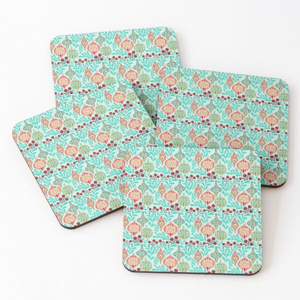 Item preview, Pastel Vintage Christmas Ornaments Whimsical Folk Botanical Pattern designed and sold by DColourMuse.