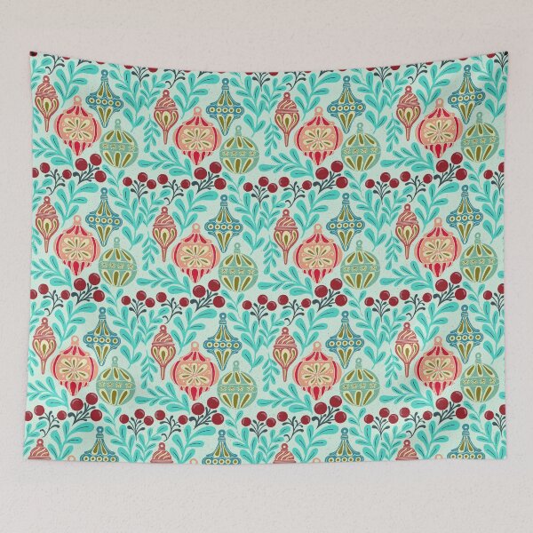 Item preview, Pastel Vintage Christmas Ornaments Whimsical Folk Botanical Pattern designed and sold by DColourMuse.