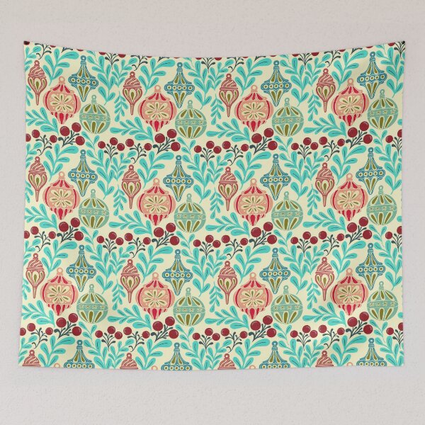 Item preview, Pastel Vintage Christmas Ornaments Whimsical Folk Botanical Pattern designed and sold by DColourMuse.