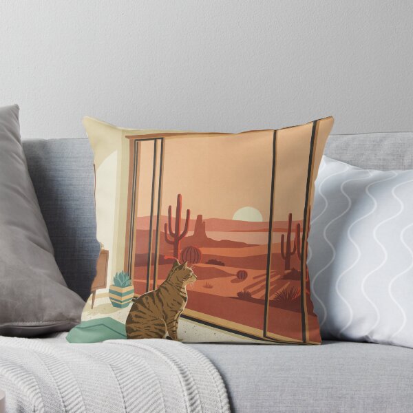 Item preview, Desert Modern Window Cat – Mid-Century Modern Cat & Desert Sunset Wall Art designed and sold by Tamas Das.