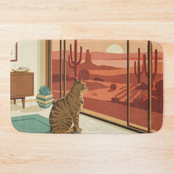 Item preview, Desert Modern Window Cat – Mid-Century Modern Cat & Desert Sunset Wall Art designed and sold by Tamas Das.