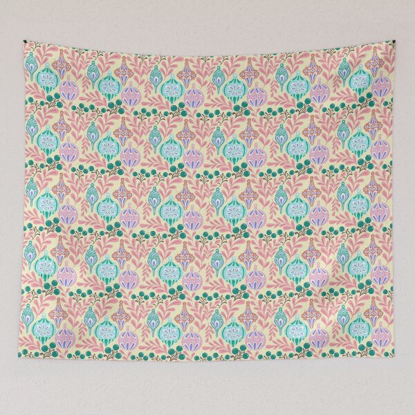 Item preview, Pastel Vintage Christmas Ornaments Whimsical Folk Botanical Pattern designed and sold by DColourMuse.