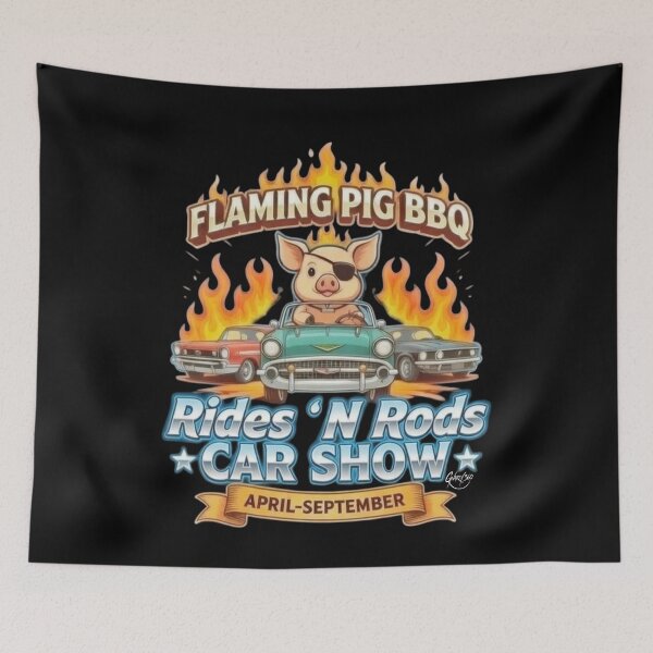 Item preview, FLAMING PIG BBQ : Rides’N Rods Car Show  designed and sold by Gnarly360.